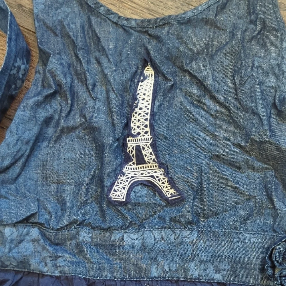 Sur La Table Blue Denim-Style Apron with Eiffel Tower Detail